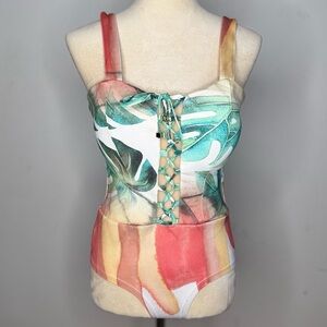 Brazilian Tropical Leaf-Print Bodysuit Nature Meets Style Size M